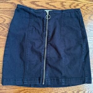 PacSun Black Denim Mini Skirt O-Ring Zip Front Indie Sleaze Biker Grunge Size 24